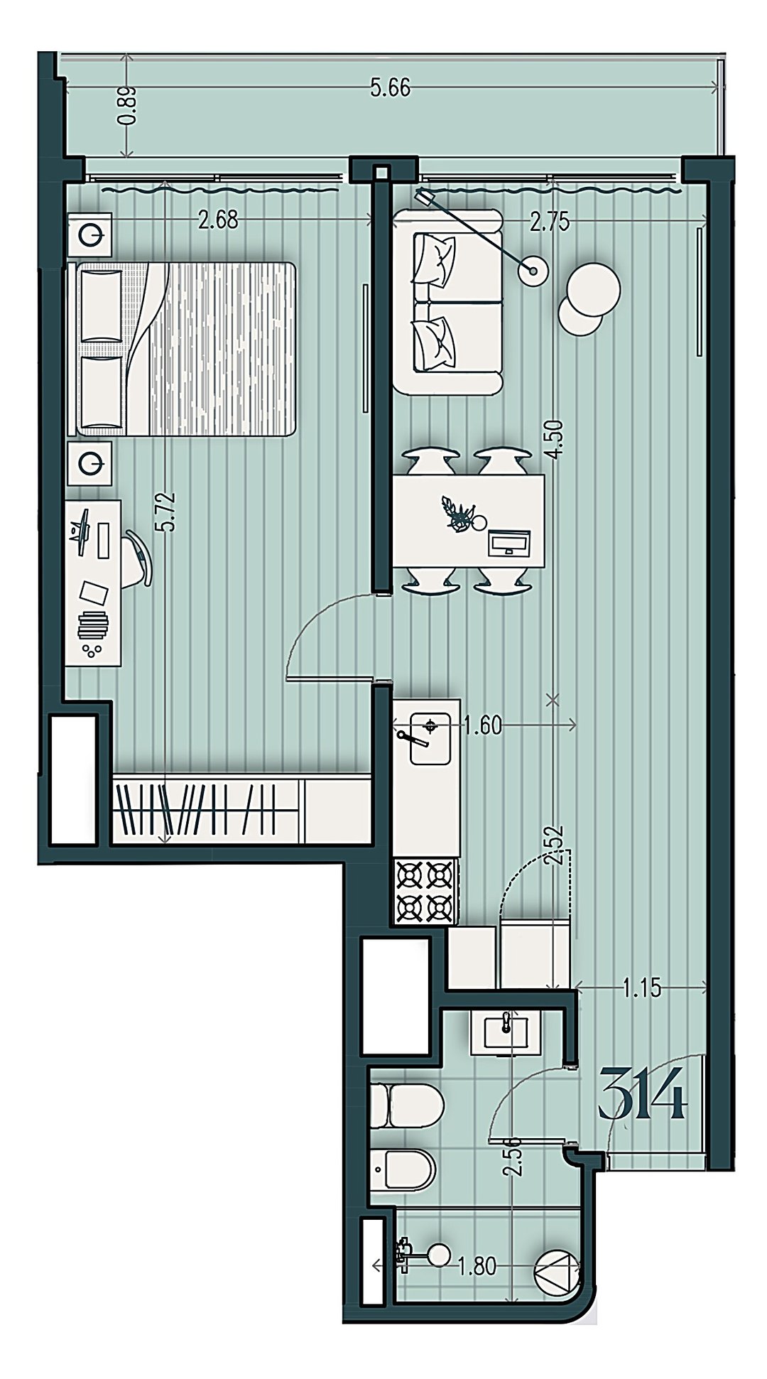 Apartamento en Parque Rodó: cosmopolitan 314 planta