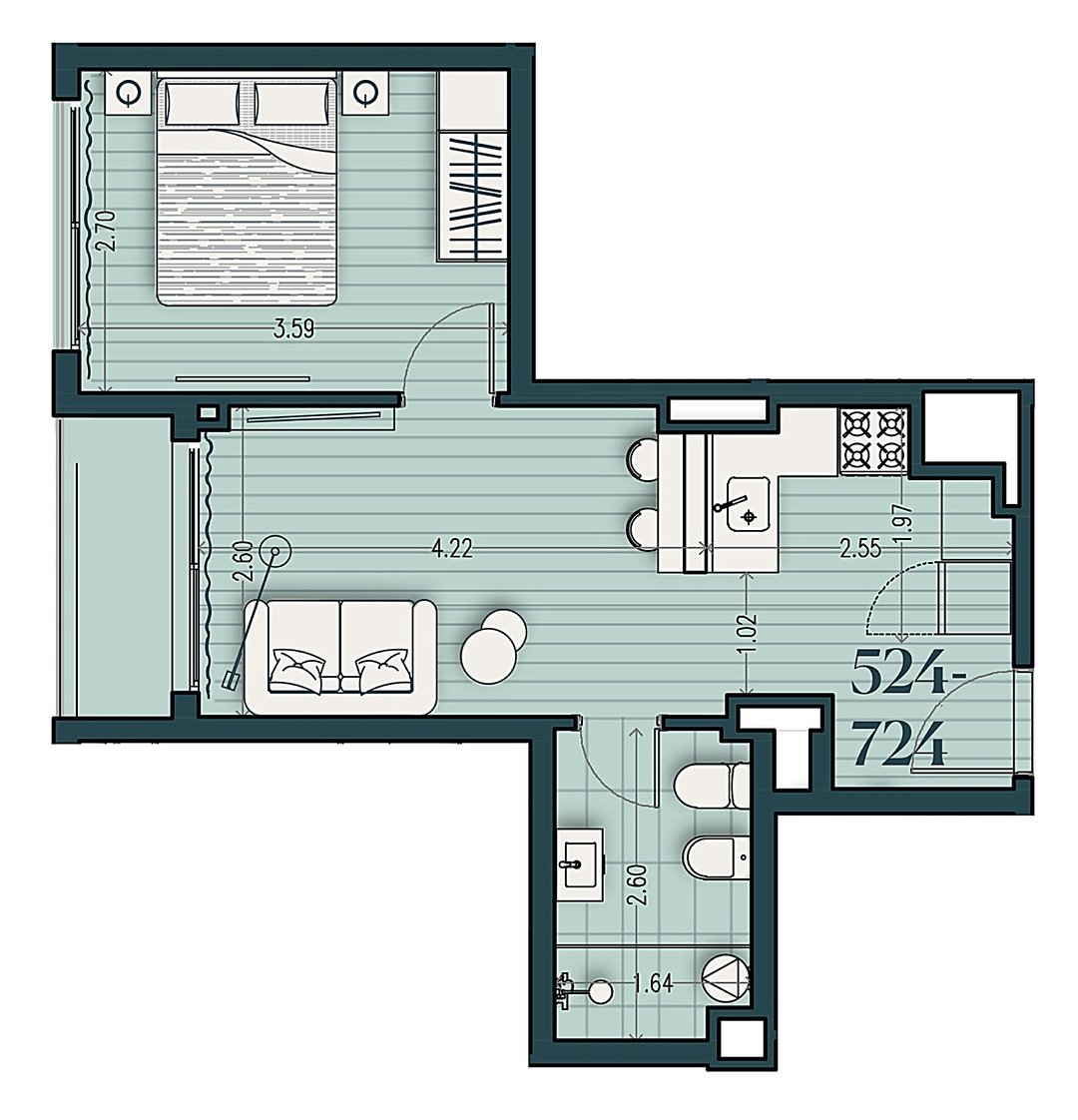Apartamento en Parque Rodó: cosmopolitan 524 planta