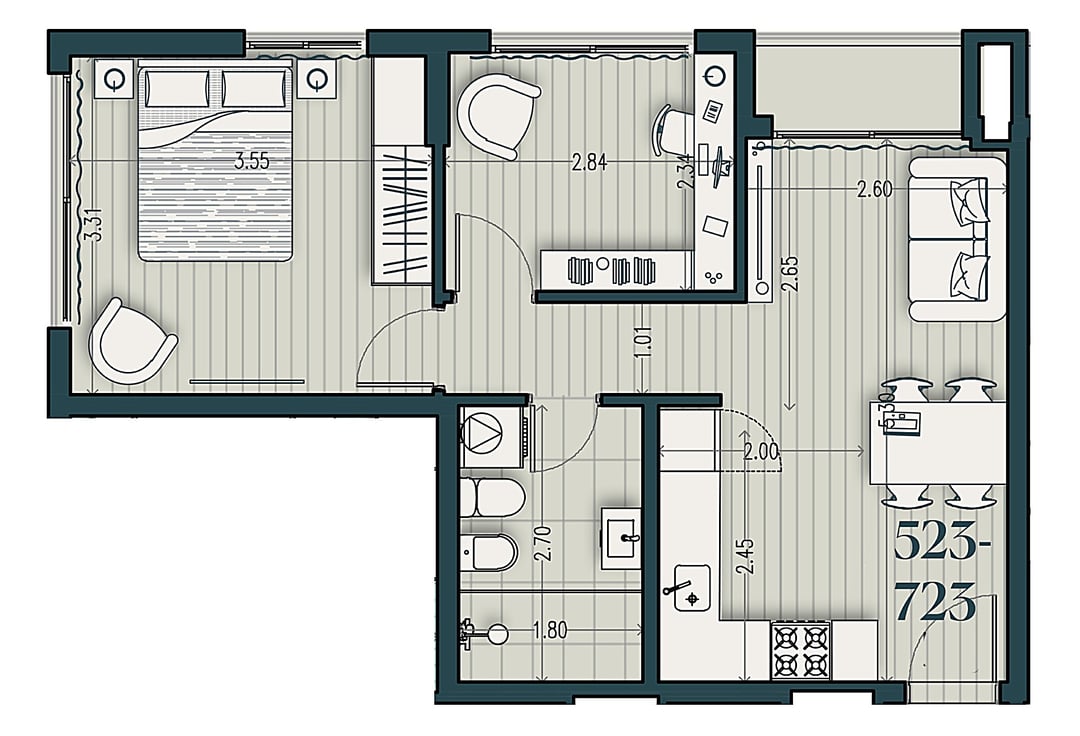 Apartamento en Parque Rodó: cosmopolitan 523 planta