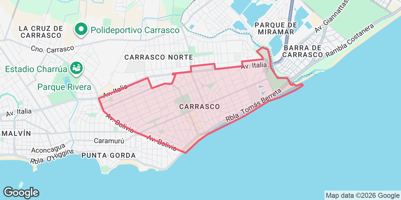 Mapa de Carrasco con el contorno del barrio