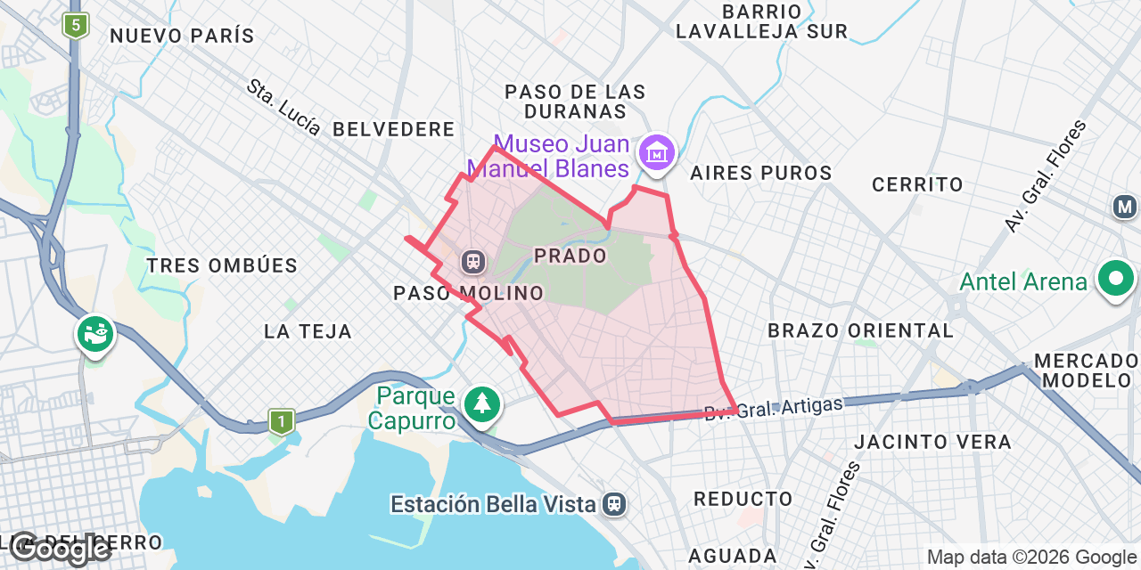 Mapa de Prado con el contorno del barrio