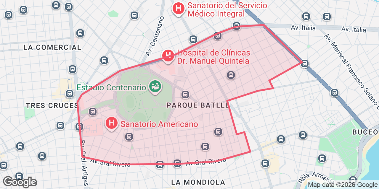 Mapa de Parque Batlle con el contorno del barrio